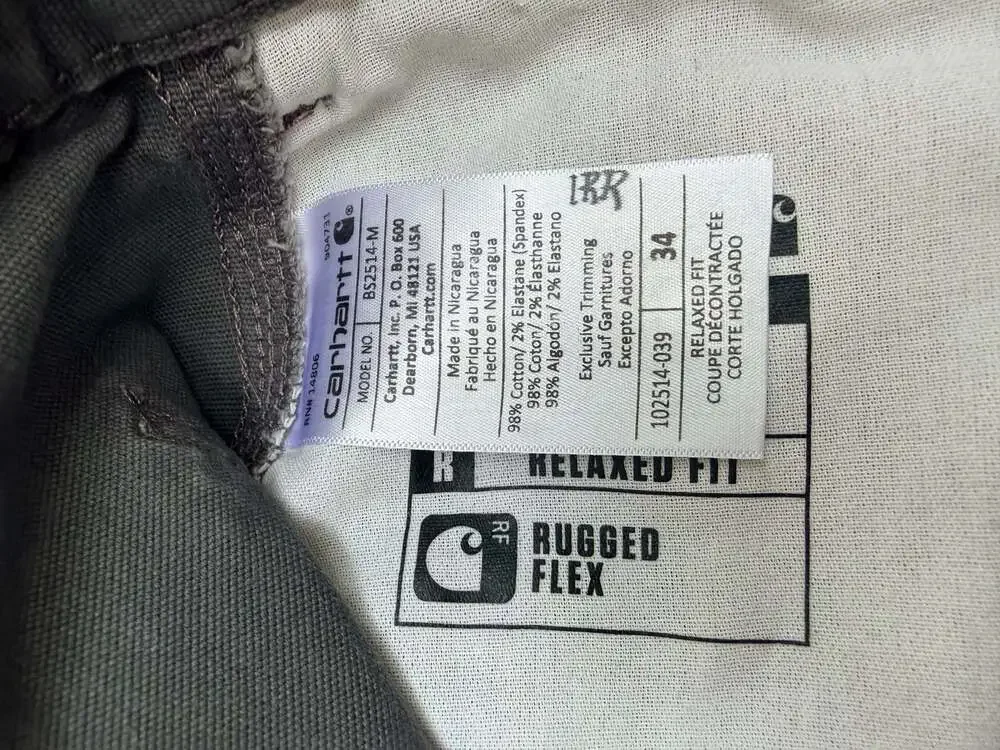 Carhartt Rugged Flex Relaxed Fit Utility Work Shorts Gray Size 34